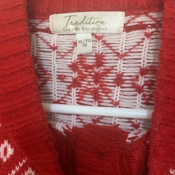Vintage 90s Red Fair Isle Nordic Christmas Cardigan Sweater XL Nordic Christmas - Picture 3 of 5